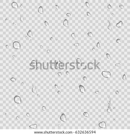 Water drops condensation on transparent background. Abstract realistic droplet set texture