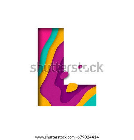 Paper cut letter L. Realistic 3D multi layers papercut effect isolated on white background. Colorful character of alphabet letter font. Decoration origami element for birthday or greeting design. 商業照片 © 