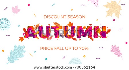 Autumn sale banner on maple leaf foliage pattern background for autumnal shopping promo 70% design. Vector September oak acorn and discount text for shop poster or leaflet