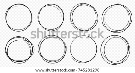 Hand drawn circle line sketch set. Vector circular scribble doodle round circles for message note mark design element. Pencil or pen graffiti  bubble or ball draft illustration. Stockfoto © 