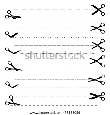 Paper cut icon with dotted line. Vector scissors with cut lines. Vector set of cutting scissors. Stockfoto © 