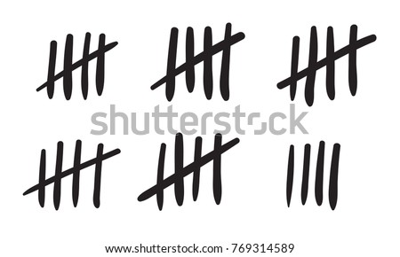 Tally marks count or prison wall sticks lines counter. Vector hash marks icons of jail or desert island lost day tally numbers counting in slash lines Foto d'archivio © 