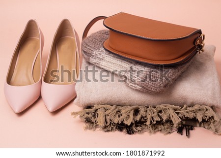 women's shoes, sweater, hat and bag autumn wardrobe Сток-фото © 