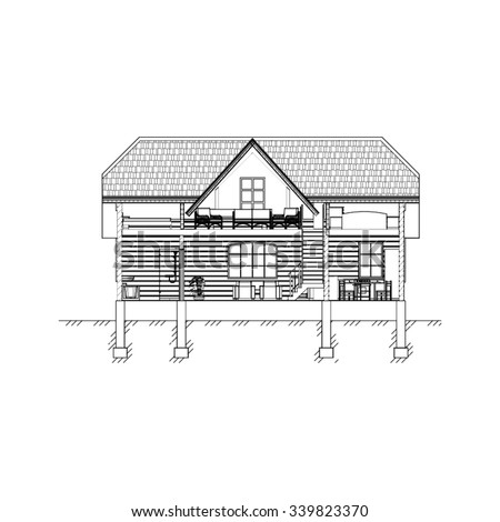 New interesting architectural background. Architectural section drawing. Vector illustration. 