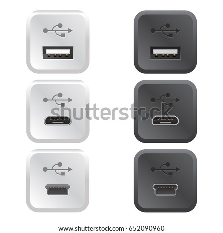 Set of realistic connection ports Vector illustration black and white