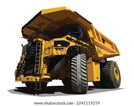 Big yellow front end loader tractor icon dump truck or wheel excavator isolated template white background Heavy equipment machine manufacturing power equipment for open pit mining .