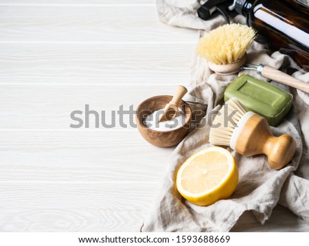 Similar – Image, Stock Photo Glass Bottle with Brush Cap near travertine stones on pink top view. Mockup