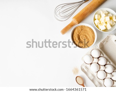 Similar – Image, Stock Photo Flat lay of ingredients for preparing delicious French Toast  (or wentelteefjes in Dutch) on white grey background, food knolling