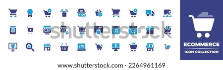 Ecommerce icon set. Duotone color. Vector illustration. Containing cart, badge, ecommerce, online shop, e commerce, basket, shopping cart, minus cart, truck, wallet, online shopping, store.