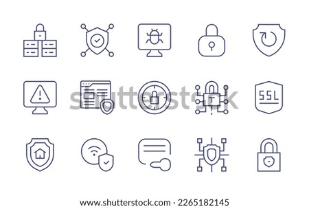 Security line icon set. Editable stroke. Vector illustration. Containing protection, antivirus, cyber attack, password, security, alert, browser, timer, padlock, ssl, wifi, check out, cyber.