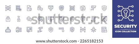 Security line icon collection. Editable stroke. Vector illustration. Containing secure payment, padlock, insurance, server, key, credit card, protection, world, smart lock, security, data security.