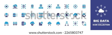Big data icon collection. Duotone color. Vector illustration. Containing big data, data modelling, analytics, database, cloud computing, science, backup, cloud, management.