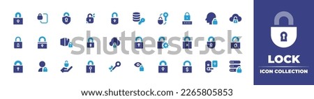 Lock icon collection. Duotone color. Vector illustration. Containing lock, padlock, unlock, data encryption, key, password, security code, cloud, box, security, user, secret, visibility.