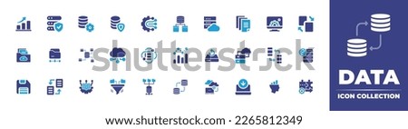 Data icon collection. Duotone color. Vector illustration. Containing connection, data, data management, secure, graph bar, data science, cloud computing, database, folder, backup copy, save.
