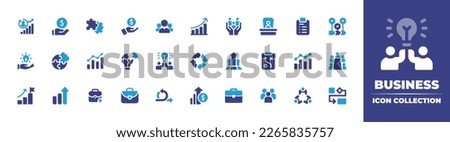 Business icon collection. Duotone color. Vector illustration. Containing pci, loan, puzzle, income, people, diagram, family, boss, plan, value, chain, opportunity, skill, development, analytics.