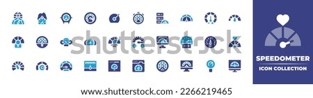 Speedometer icon collection. Duotone color. Vector illustration. Containing high speed, fire, bike, speedometer, performance, server, efficiency, car, tools and utensils, happy, estimate, coding.