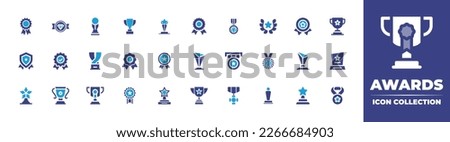 Awards icon collection. Duotone color. Vector illustration. Containing reward, quality, trophy, prize, medal, laurel wreath, awards, badge, validation, award, award ceremony.