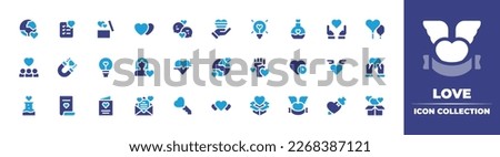 Love icon collection. Duotone color. Vector illustration. Containing mother earth day, wishlist, gift, hearts, chat, love, love potion, tolerance, attraction, idea, women rights, heart rate, heart.