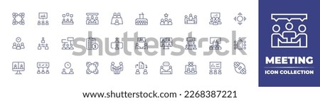 Meeting line icon collection. Editable stroke. Vector illustration. Containing meeting, meeting room, team, meet, teamwork, intermediary, virtual event, conference, video call, consensus, date.