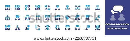 Communication icon collection. Duotone color. Vector illustration. Containing discussion, communication, quiz, communications, meeting, no racism, public, interview, collaboration, chat, conversation.