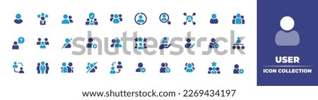 User icon collection. Duotone color. Vector illustration. Containing user, rating, group, family, group users, magnifier, social media, question, users, user avatar, profile, people, employees, hand.