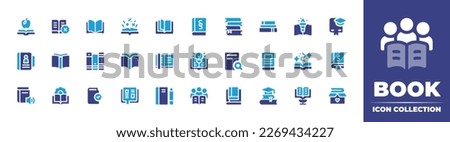 Books icon collection. Duotone color. Vector illustration. Containing open book, no education, maths, law, books, book, graduation, phone list, bookstore, bookmark, knowledge, research, finance book.