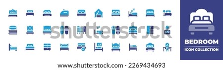 Bedroom icon collection. Duotone color. Vector illustration. Containing double bed, bed, bedroom, ironing, shelter, sleep, hotel bed, bedding, single bed, slippers, babies, hotel, chest of drawers.