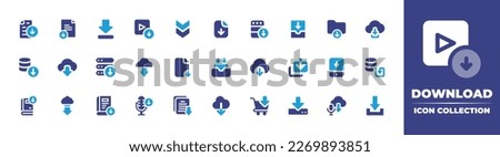 Download icon collection. Duotone color. Vector illustration. Containing download, file, downloading, down arrow, file download, inbox, folder, cloud.