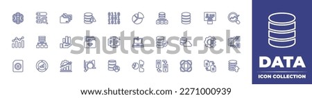 Data line icon collection. Editable stroke. Vector illustration. Containing science, search, folder, database, binary, data management, big data, personal data, analysis, analytics.