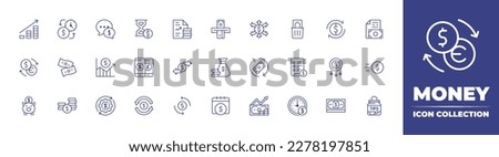 Money line icon collection. Editable stroke. Vector illustration. Containing money, money talk, report, withdrawal, flow, money exchange, business, change, grow, smartphone.
