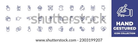 Hand gestured line icon collection. Editable stroke. Vector illustration. Containing tap, hand, victory, handle, prayer, swipe, fist, collaboration, clapping, point, shaka, ok, help, clicking, hands