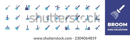 Broom icon collection. Duotone color. Vector illustration. Containing broom, broomstick, dustpan, magic broom, sweeping broom. 