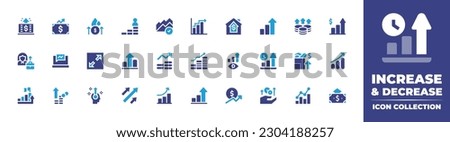 Increase and decrease icon collection. Duotone color. Vector illustration. Containing earnings, economic, refinery, revenue, graphics, increase, growth, profits, businesswoman, speech bubble, resize.