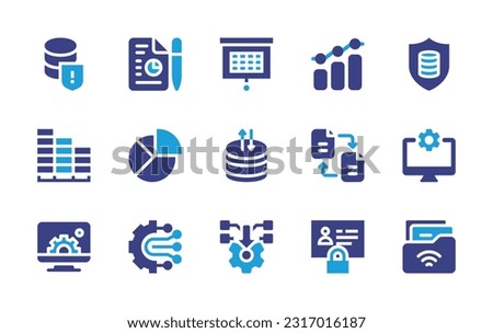 Data icon set. Duotone color. Vector illustration. Containing protection, data analytics, table, business, science, pictogram, management, server, file sharing, computer, cm.