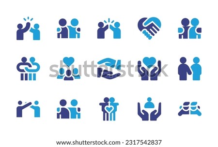 Feedback icon set. Duotone color. Vector illustration. Containing high five, friends, handshake, relationship, group, business partnership, protection, friendship, friend.