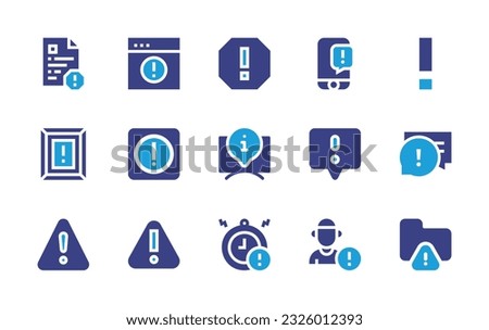 Exclamation mark icon set. Duotone color. Vector illustration. Containing rules, website, alert, notification, exclamation mark, warning, information, report, chat, deadline, human error, folder. 