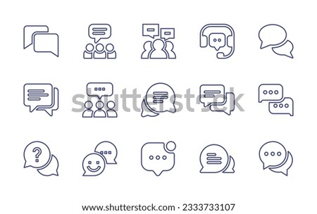 Chat line icon collection. Editable stroke. Vector illustration. Containing chat, group chat, group, headset, ads, conversation, help, communications, notification, chat oval black balloons couple.