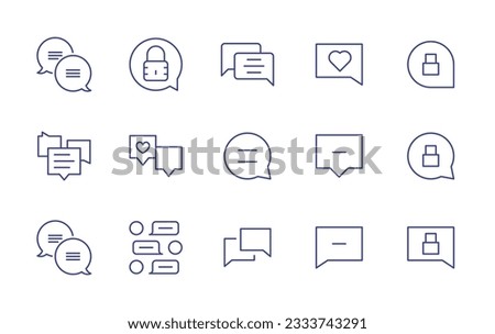Chat line icon collection. Editable stroke. Vector illustration. Containing speech, privacy, chat, comment heart, comment lock, chat bubble, chatting, comment line, comment minus, comments.