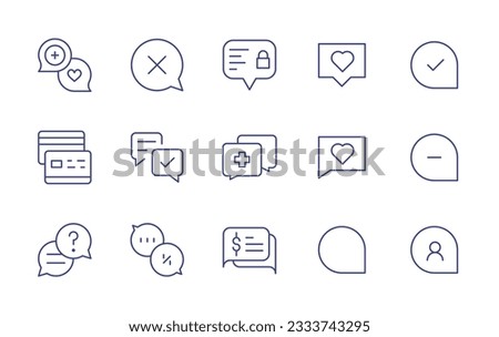 Chat line icon collection. Editable stroke. Vector illustration. Containing chat, error, private, comment heart, comment verify, conversation, comment minus, chat bubble user.