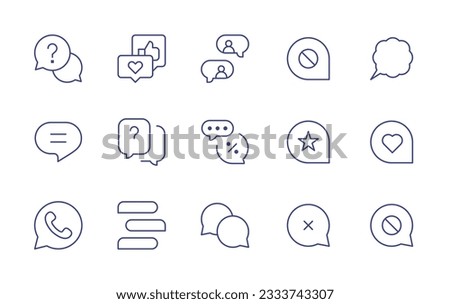 Chat line icon collection. Editable stroke. Vector illustration. Containing help, like, dialog, comment block, chat, speech bubble, comment star, comment heart, whatsapp, comment cross.