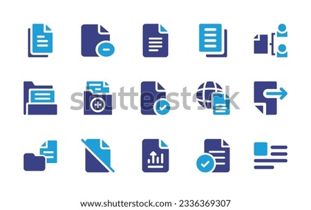 Documentation icon collection. Duotone color. Vector illustration. Containing document, google docs, send, file.