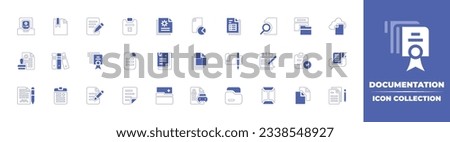 Documentation icon collection. Duotone style line stroke and bold. Vector illustration. Containing document, writing, wrong, documents, data table, search, documentation, approve, folders, and more.