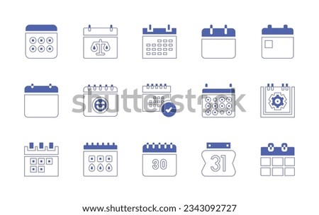Calendar icon set. Duotone style line stroke and bold. Vector illustration. Containing weekly, calendar, wall calendar, setting, days, google calendar, schedule.
