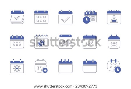 Calendar icon set. Duotone style line stroke and bold. Vector illustration. Containing calendar, google calendar, appointment, date, schedule. 