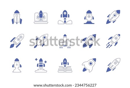 Rocket icon set. Duotone style line stroke and bold. Vector illustration. Containing startup, take, off, rocket, launch, entrepeneur, science, fiction.