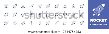 Rocket icon collection. Duotone style line stroke and bold. Vector illustration. Containing deployment, rocket, missile, astronomy, startup, take, off, space, ship, spaceship, launcher, and more.