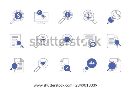 Search magnifiers icon set. Duotone style line stroke and bold. Vector illustration. Containing search, searching, smart, market, research, destination, document, magnifying, glass, file, preview.