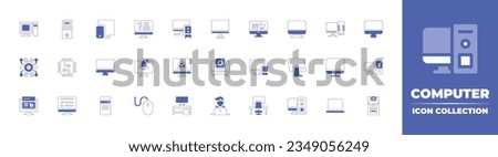 Computer icon collection. Duotone style line stroke and bold. Vector illustration. Containing computer, desktop, responsive, online, question, ecommerce, personal, pc, eye, cpu, monitor, web, and more