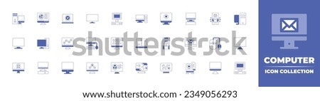 Computer icon collection. Duotone style line stroke and bold. Vector illustration. Containing computer, pc, check, television, old, settings, personal, monitor, game, screen, mouse, and more.
