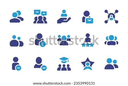 User icon set. Duotone color. Vector illustration. Containing group, hand, user, social media, about us, expert, users, remove user, education, star.